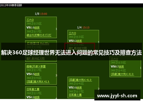 解决360足球经理世界无法进入问题的常见技巧及排查方法